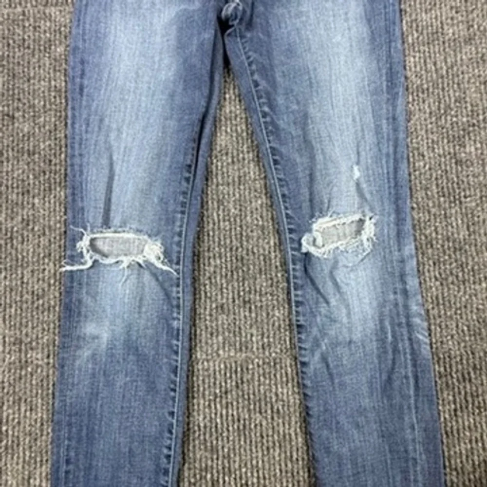 ABLE The High Rise Skinny Jeans Blue Distressed Raw Hem Women Size 26